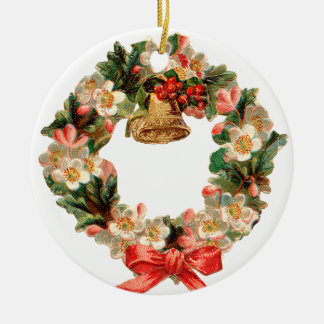 Old-fashioned Christmas, Christmas wreath Ceramic Ornament
