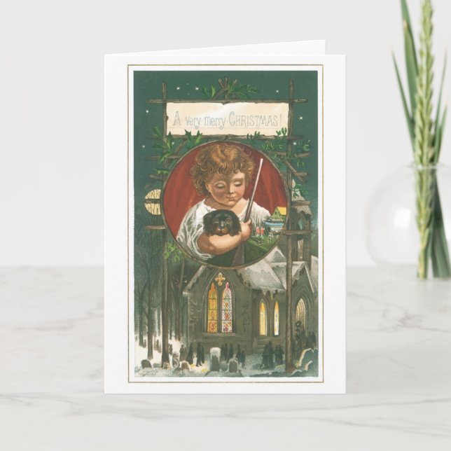 Old-fashioned Christmas, Church Holiday Card (Front)