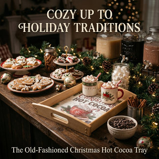 Old fashioned Christmas cocoa sign Serving Tray