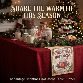 Old fashioned Christmas cocoa sign Short Table Runner