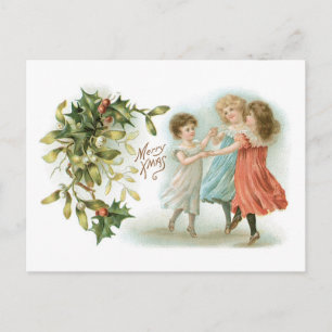 Old-fashioned Christmas, Dancing girls Holiday Postcard