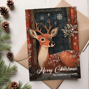Old fashioned Christmas deer card classic greeting