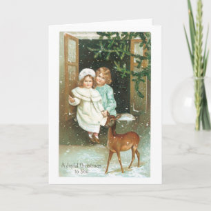 Old-fashioned Christmas, Deer Holiday Card