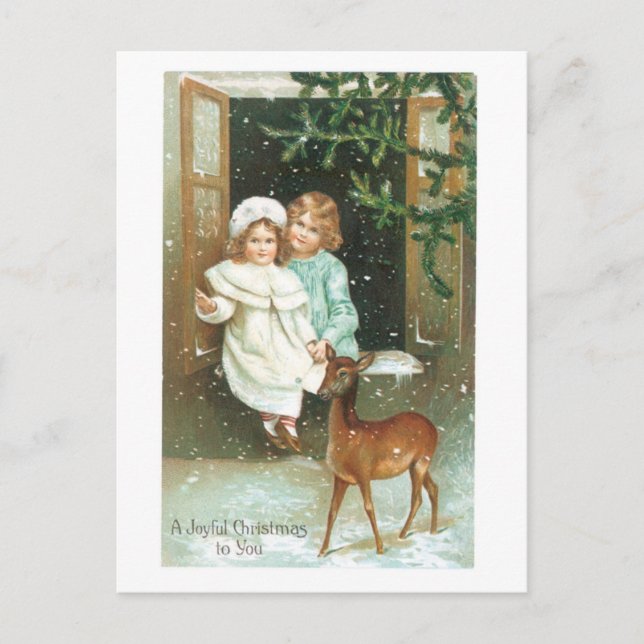 Old-fashioned Christmas, Deer Holiday Postcard (Front)