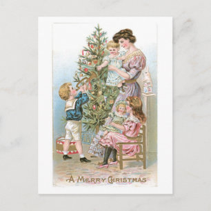 Old-fashioned Christmas, Famliy Holiday Postcard