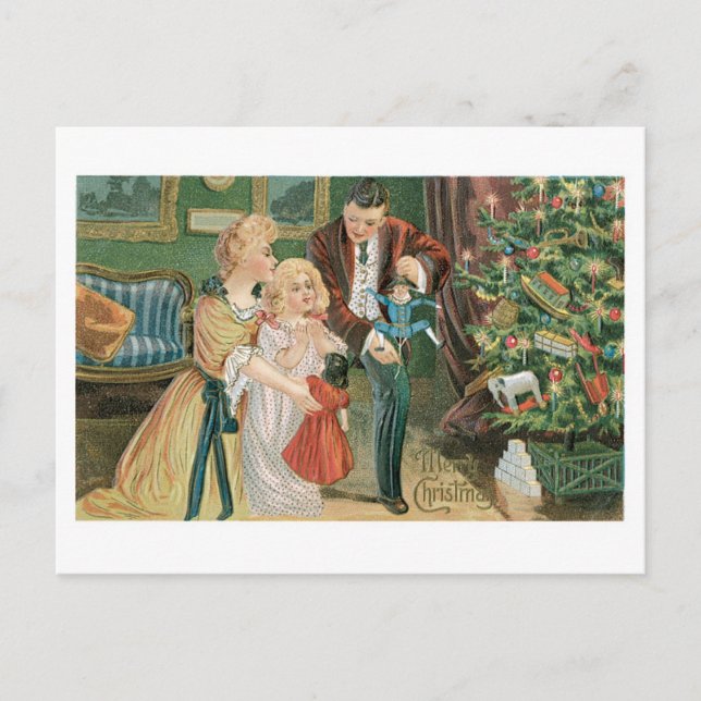 Old-fashioned Christmas, Famliy Holiday Postcard (Front)