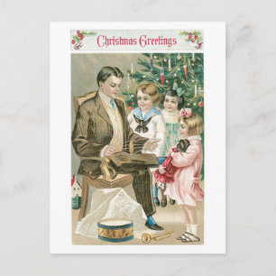 Old-fashioned Christmas, Famliy Holiday Postcard