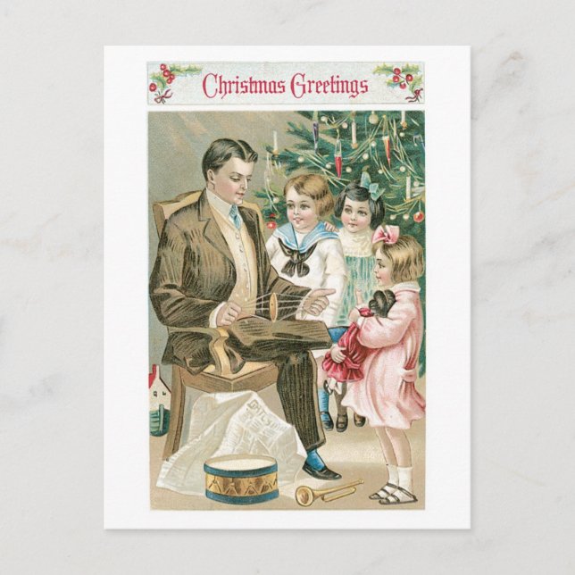 Old-fashioned Christmas, Famliy Holiday Postcard (Front)