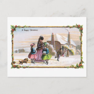 Old-fashioned Christmas, Famliy Holiday Postcard