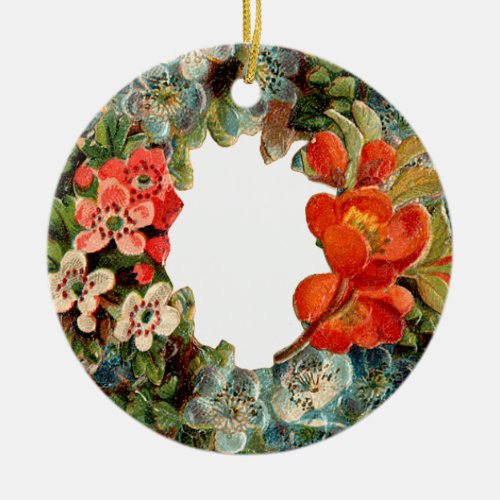 Old_fashioned Christmas Flower wreath Ceramic Ornament