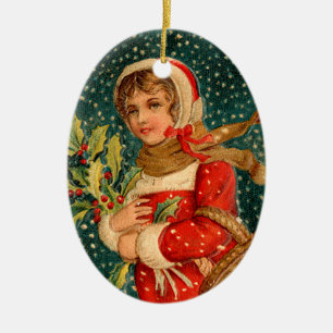 Old-fashioned Christmas, Girl Ceramic Ornament