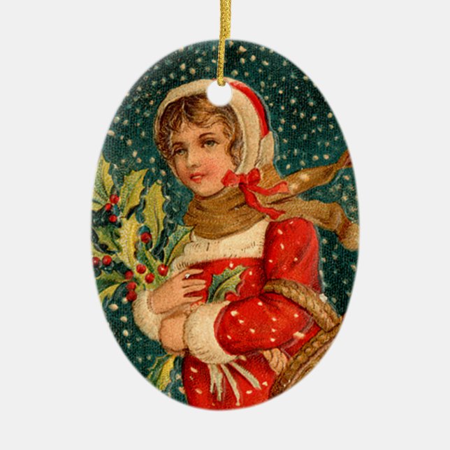 Old-fashioned Christmas, Girl Ceramic Ornament (Front)