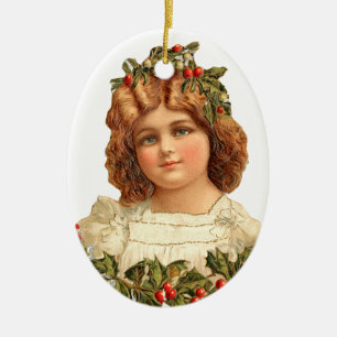 Old-fashioned Christmas, Girl Ceramic Ornament