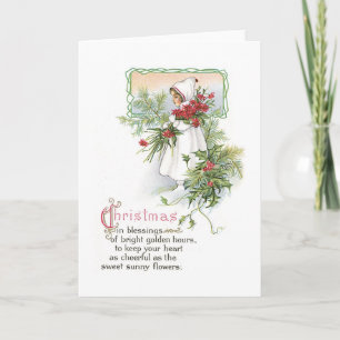 Old-fashioned Christmas, Girl Holiday Card