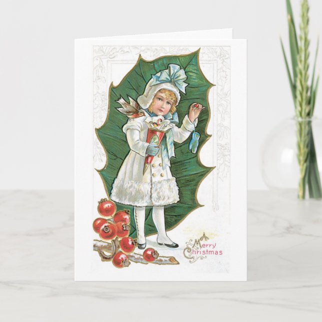 Old-fashioned Christmas, Girl Holiday Card (Front)