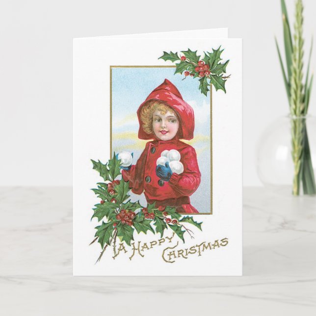 Old-fashioned Christmas, Girl Holiday Card (Front)