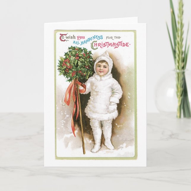 Old-fashioned Christmas, Girl Holiday Card (Front)