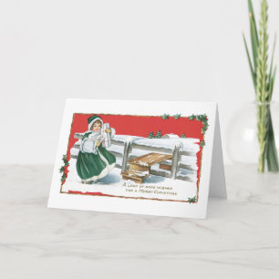 Old-fashioned Christmas, Girl Holiday Card