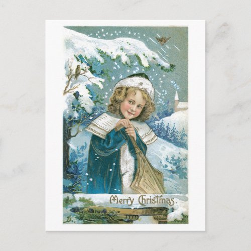 Old_fashioned Christmas Girl Holiday Postcard