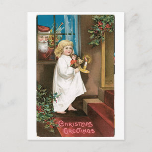 Old-fashioned Christmas, Girl Holiday Postcard