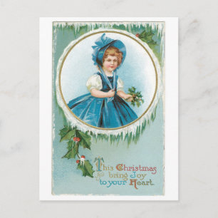 Old-fashioned Christmas, Girl Holiday Postcard