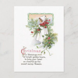 Old-fashioned Christmas, Girl Holiday Postcard