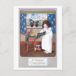 Old-fashioned Christmas, Girl Holiday Postcard
