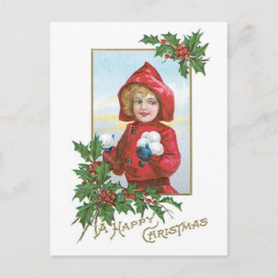 Old-fashioned Christmas, Girl Holiday Postcard