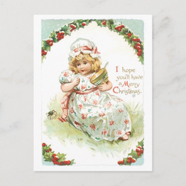 Old-fashioned Christmas, Girl Holiday Postcard (Front)