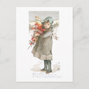 Old-fashioned Christmas, Girl Holiday Postcard