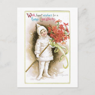Old-fashioned Christmas, Girl Holiday Postcard