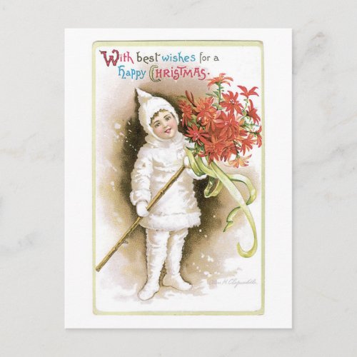 Old_fashioned Christmas Girl Holiday Postcard