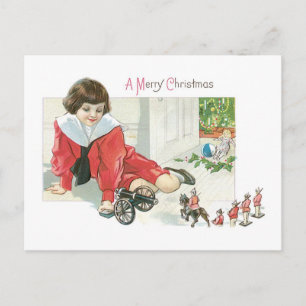 Old-fashioned Christmas, Girl Holiday Postcard