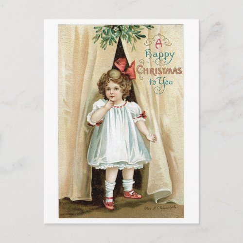 Old_fashioned Christmas Girl Holiday Postcard