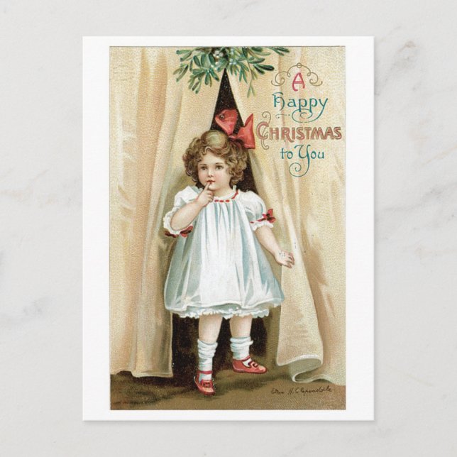 Old-fashioned Christmas, Girl Holiday Postcard (Front)