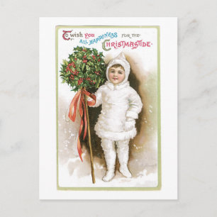 Old-fashioned Christmas, Girl Holiday Postcard