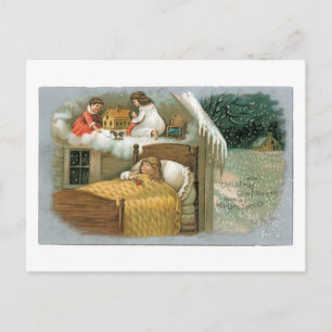 Old-fashioned Christmas, Girl is dreaming Holiday Postcard