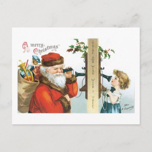 Old_fashioned Christmas Girls call Santa Holiday Postcard