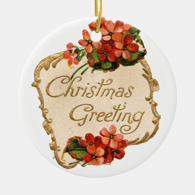 Old-fashioned Christmas, Greeting Ceramic Ornament (Front)