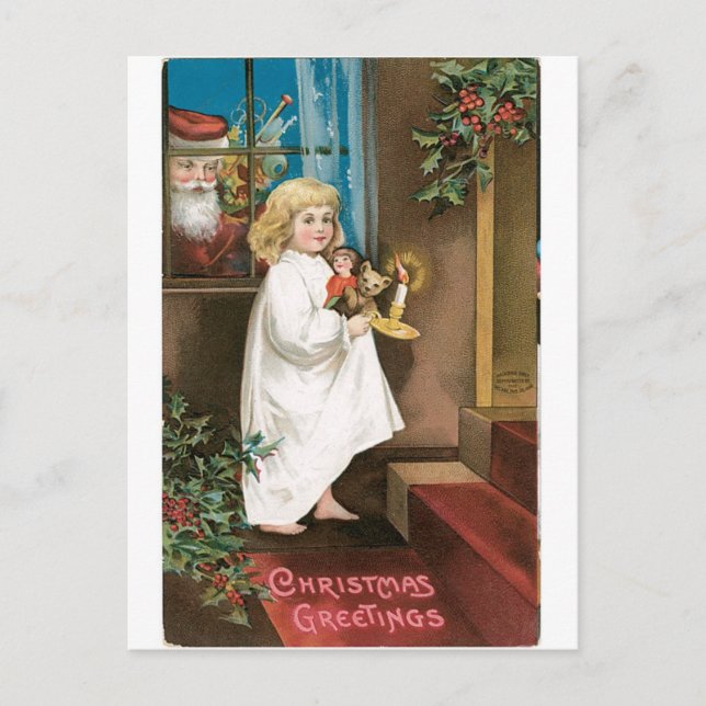 Old Fashioned Christmas Greetings Holiday Postcard (Front)