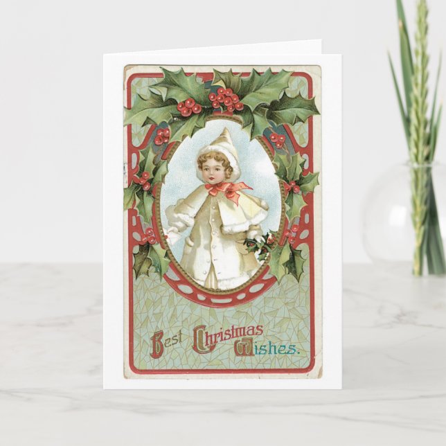 Old-fashioned Christmas, Holly Holiday Card (Front)