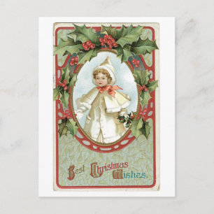 Old-fashioned Christmas, Holly Holiday Postcard