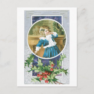 Old-fashioned Christmas, Holly Holiday Postcard