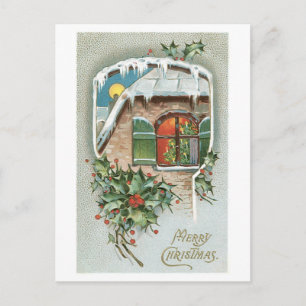 Old-fashioned Christmas, Holly Holiday Postcard