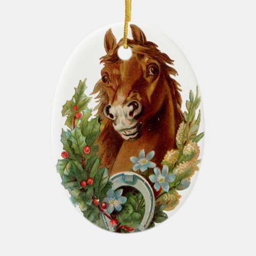 Old_fashioned Christmas Horse Ceramic Ornament