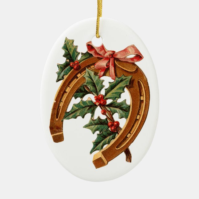 Old-fashioned Christmas, Horseshoe Ceramic Ornament (Front)