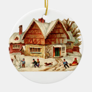 Old-fashioned Christmas, House Ceramic Ornament