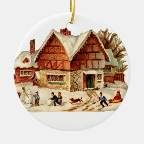 Old_fashioned Christmas House Ceramic Ornament