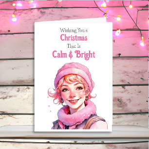 Old-Fashioned Christmas in Pink Holiday Card