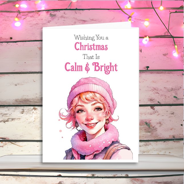 Old-Fashioned Christmas in Pink Holiday Card (Creator Uploaded)